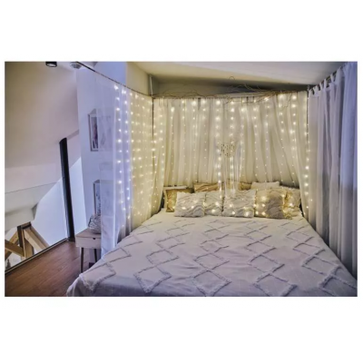 Lampki świąteczne 180 LED nano kurtyna 1,7x1,5m ciepła biel 8 programów IP44 EMOS (D3EW02)